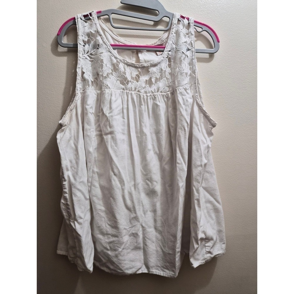 Knox Rose Women's XXL White Lace Sleeveless Boho Blouse Keyhole Back Top